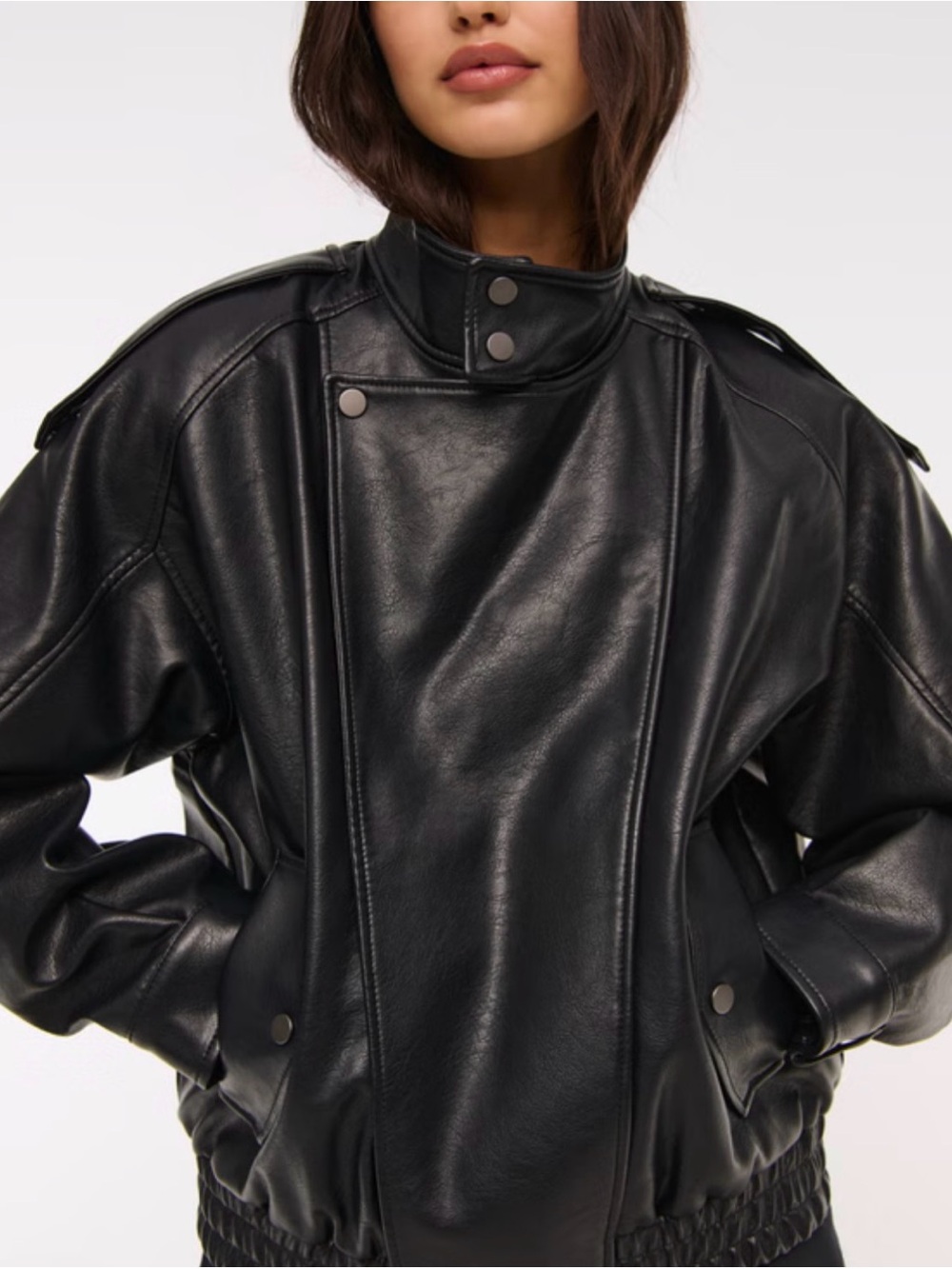 Abercrombie & Fitch Vegan Leather Bomber Jacket Black XS. Oversized